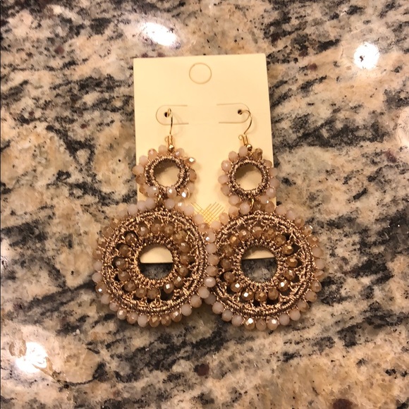 Circle Bead Drop Earrings - Beige Color - Picture 2 of 2